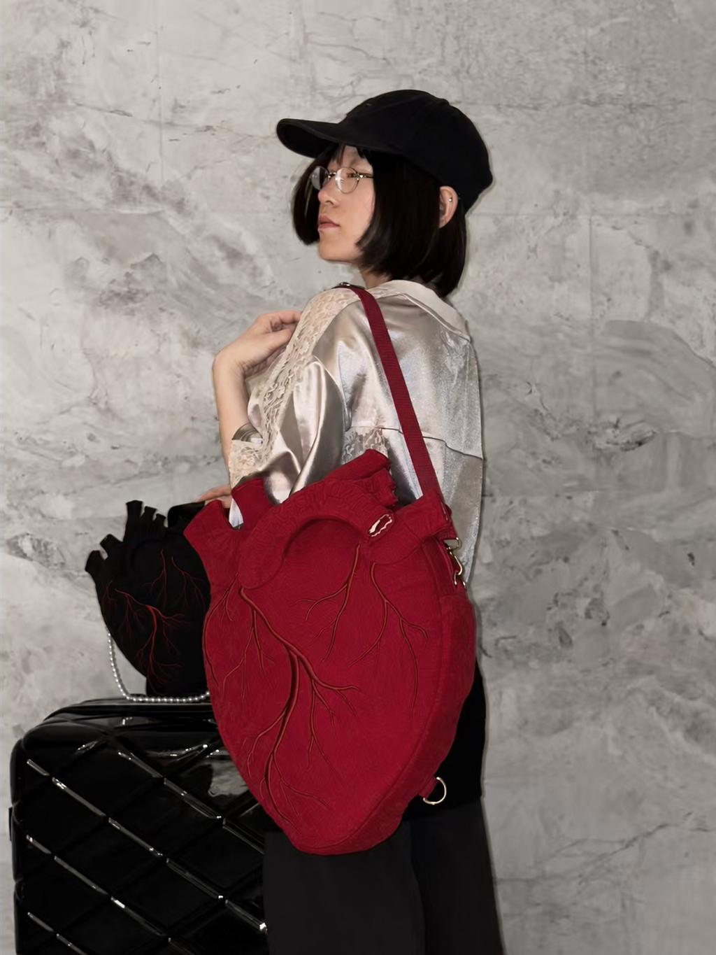 CataMount Original Anatomical Heart Bag — Embroidered Faux Suede Shoulder Bag