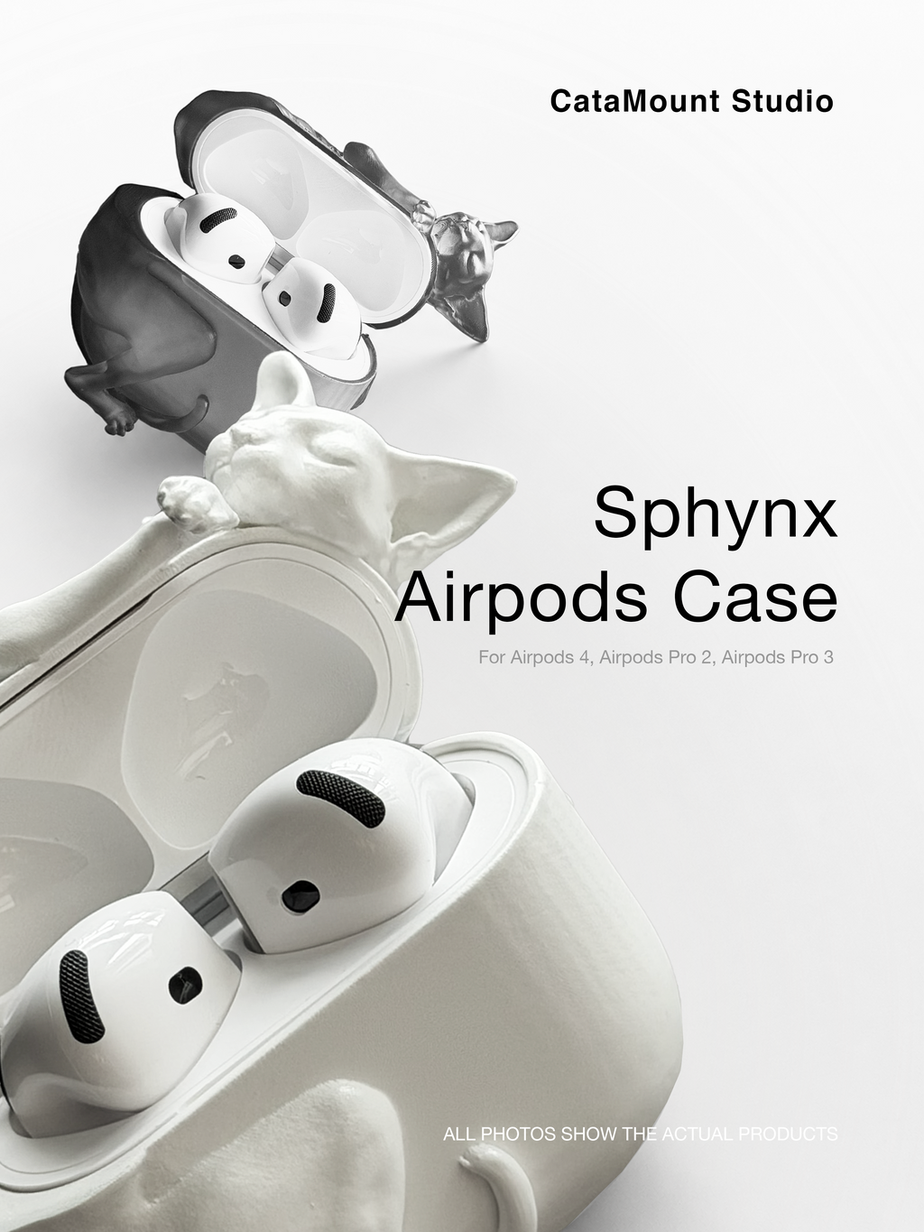 CataMount Original handmade Sphynx Cat AirPods Case for AirPods Pro 1/2/3 & AirPods 4